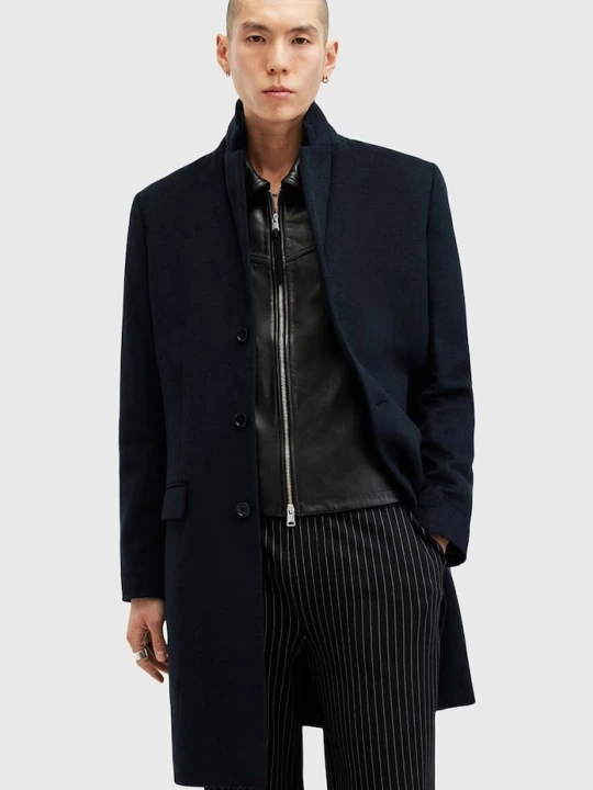 Zdjęcie produktu AllSaints płaszcz z domieszką wełny HAL COAT granatowy