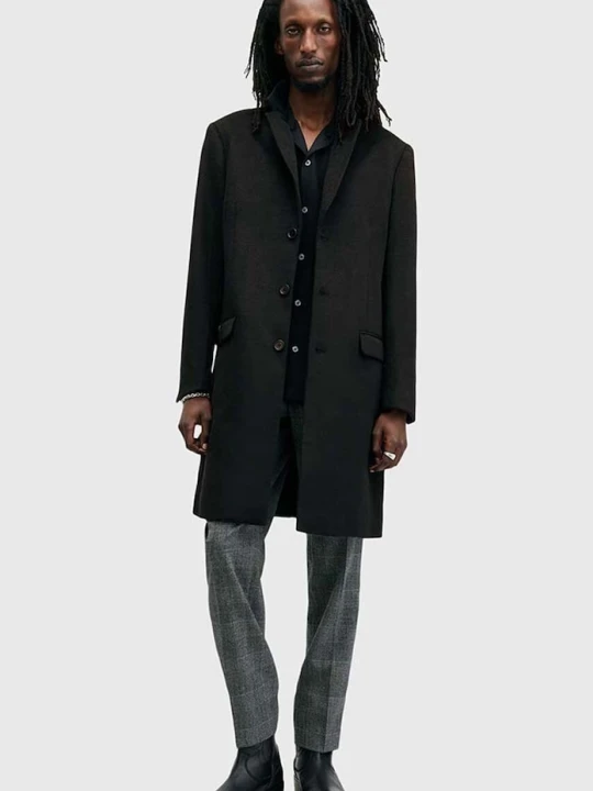 Zdjęcie produktu AllSaints płaszcz z domieszką wełny HAL COAT czarny