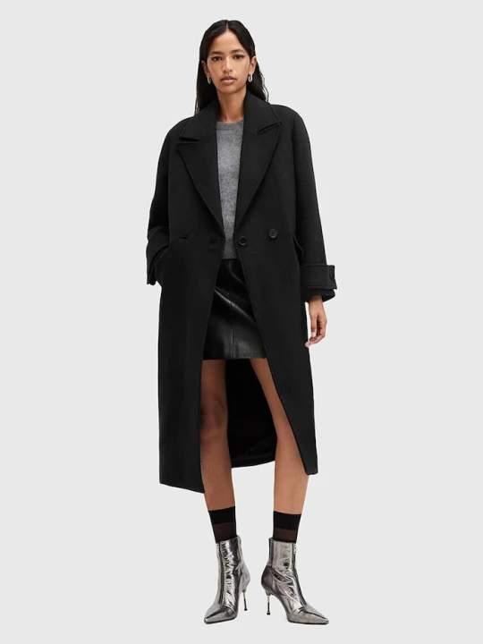 Zdjęcie produktu AllSaints płaszcz z domieszką wełny MABEL COAT czarny