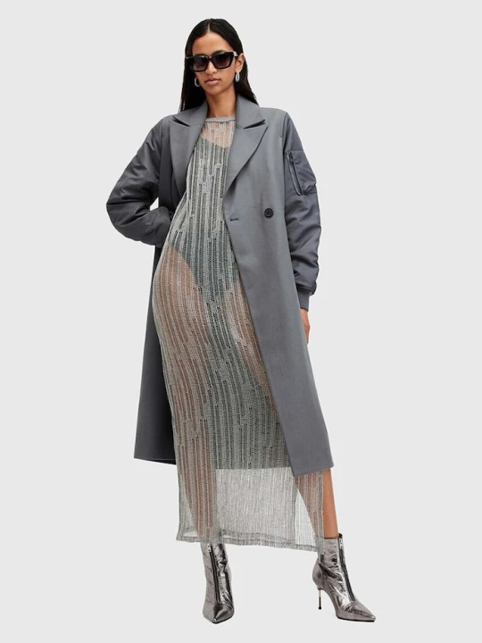 Zdjęcie produktu AllSaints płaszcz z wełną PAULAH szary