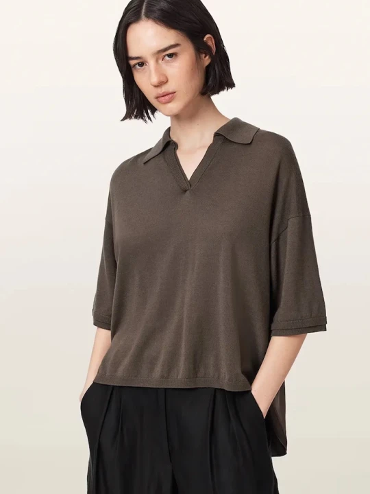 Zdjęcie produktu AllSaints polo damskie z wełną BERN zielony