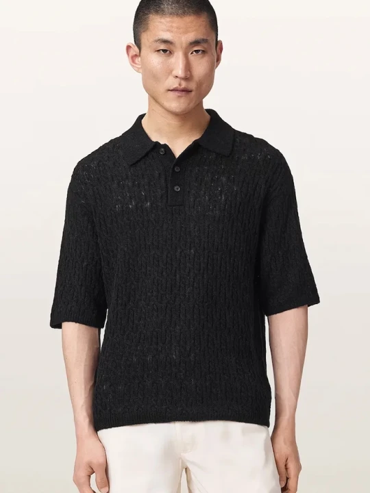 Zdjęcie produktu AllSaints polo męskie z dodatkiem wełny CYCLONE czarny