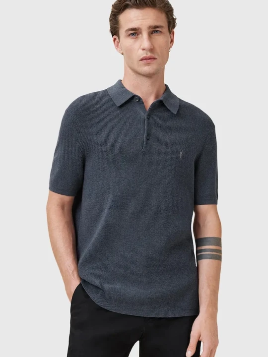 Zdjęcie produktu AllSaints polo męskie z dodatkiem wełny ASPEN granatowy