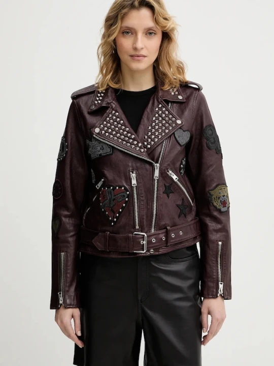 Zdjęcie produktu AllSaints ramoneska skórzana COLLEGE bordowy
