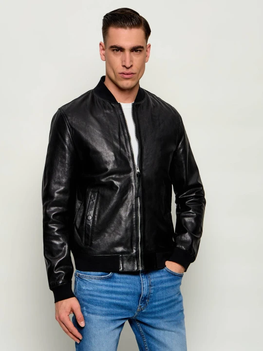 Zdjęcie produktu AllSaints Skórzana kurtka bomber MORTEN | Regular Fit czarny