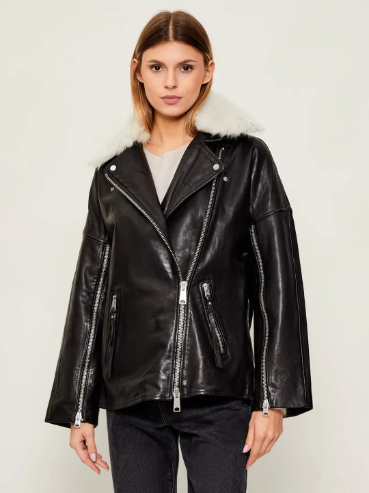 Zdjęcie produktu AllSaints Skórzana ramoneska VENDRA | shearling czarny
