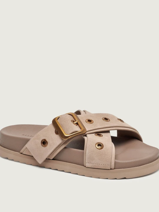 Zdjęcie produktu AllSaints Skórzane klapki SUKI WESTERN | zamsz beżowy