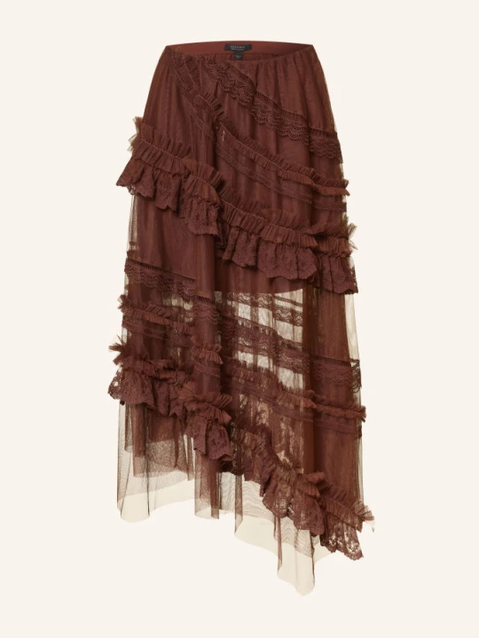 Zdjęcie produktu Allsaints Spódnica Jen Z Koronką I Falbankami braun BRĄZOWY