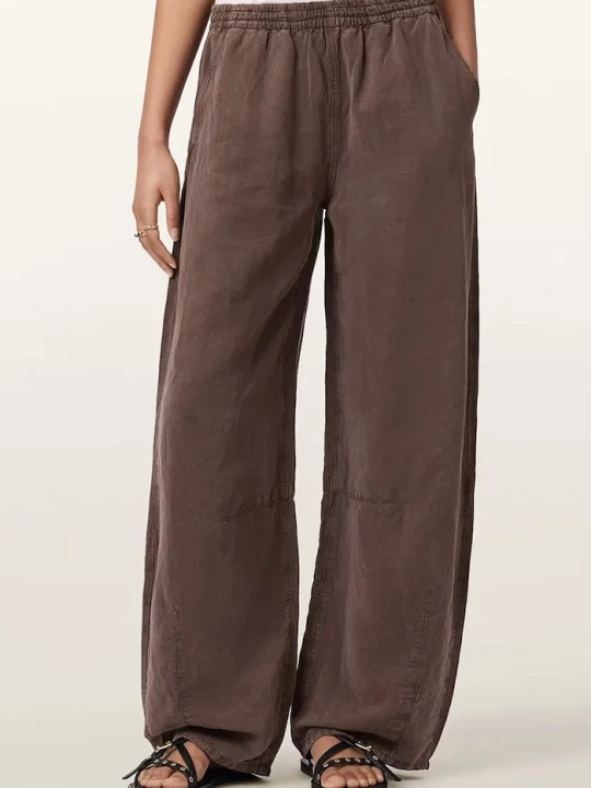 Zdjęcie produktu AllSaints spodnie wide leg damskie z dodatkiem lnu JETT brązowy