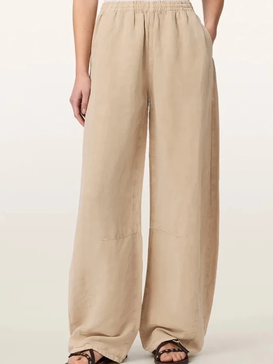 Zdjęcie produktu AllSaints spodnie wide leg damskie z dodatkiem lnu JETT beżowy
