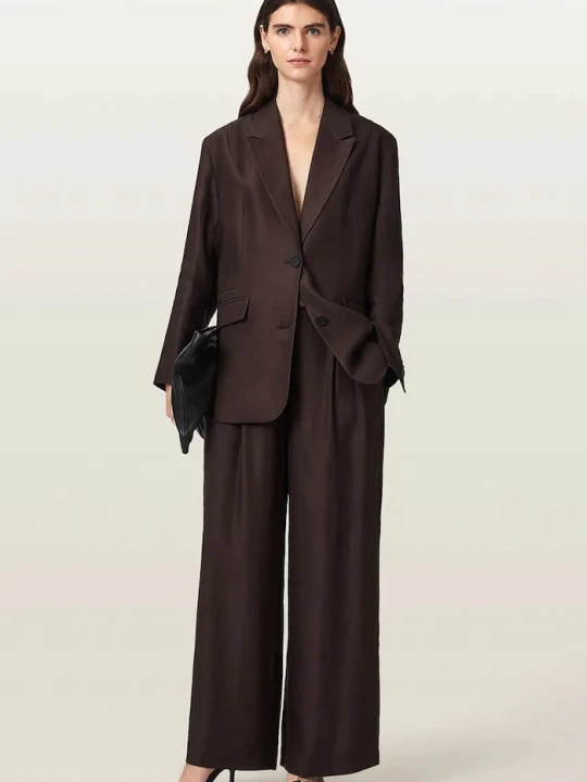 Zdjęcie produktu AllSaints spodnie wide leg damskie z lnem CHARLEY brązowy