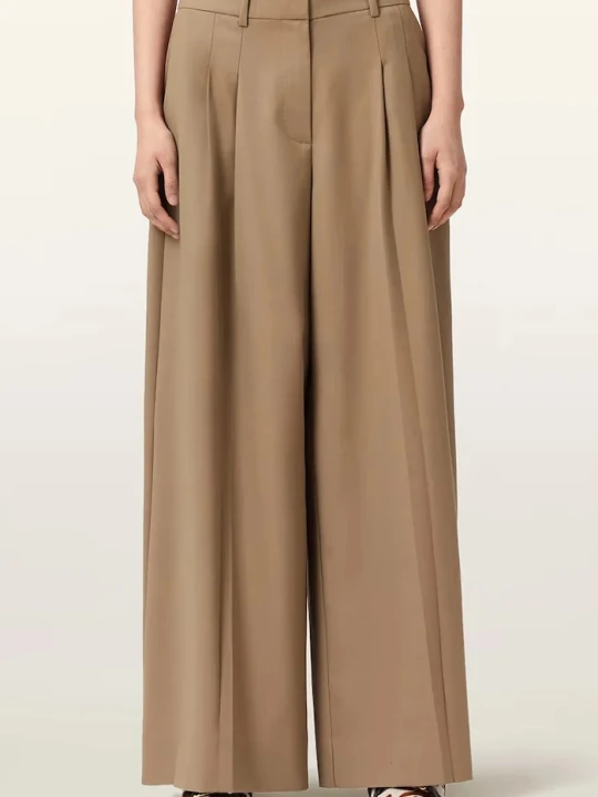 Zdjęcie produktu AllSaints spodnie wide leg damskie z wełną POPPY brązowy
