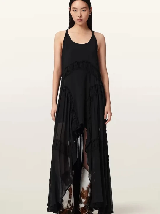 Zdjęcie produktu AllSaints sukienka asymetryczna z wiskozy DORINA czarny