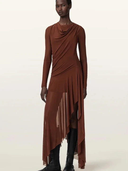 Zdjęcie produktu AllSaints sukienka bodycon bawełniana z elastanem LORIA brązowy