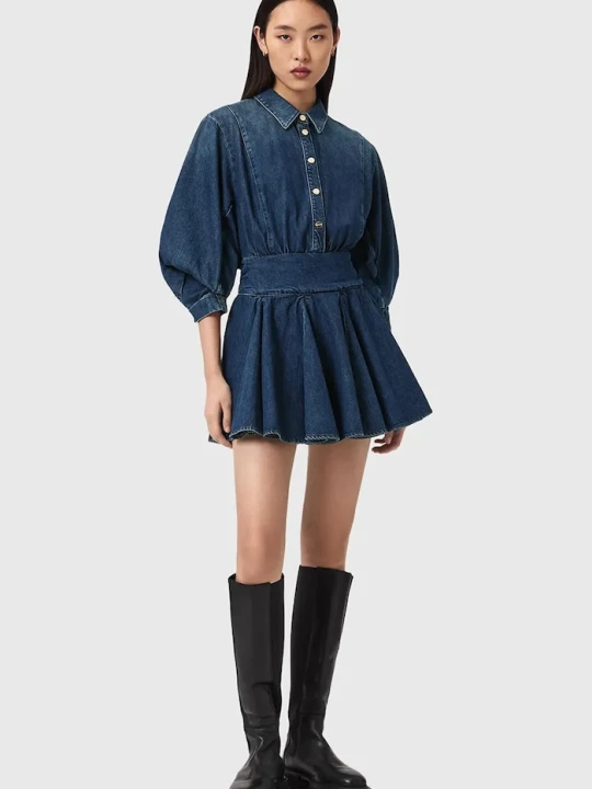 Zdjęcie produktu AllSaints sukienka rozkloszowana jeansowa ARLO niebieski