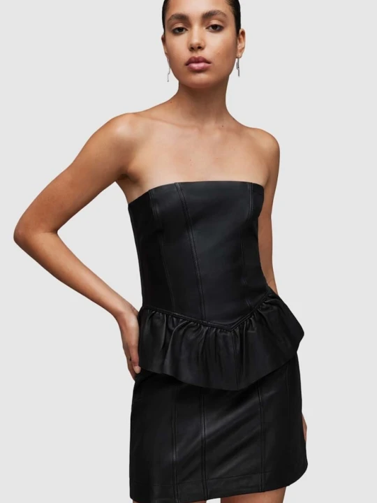Zdjęcie produktu AllSaints sukienka skórzana WL068Z CASSIE LEA RUFFLE DR czarny