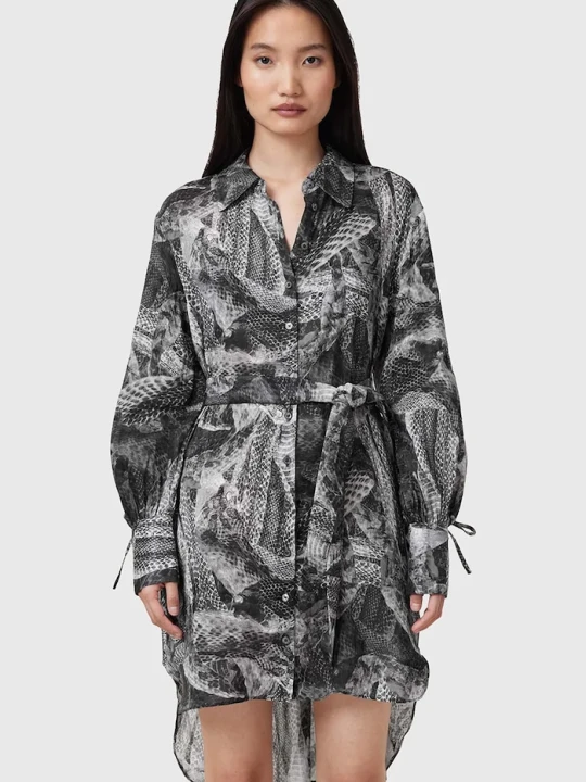 Zdjęcie produktu AllSaints sukienka z domieszką jedwabiu LEYLA szary
