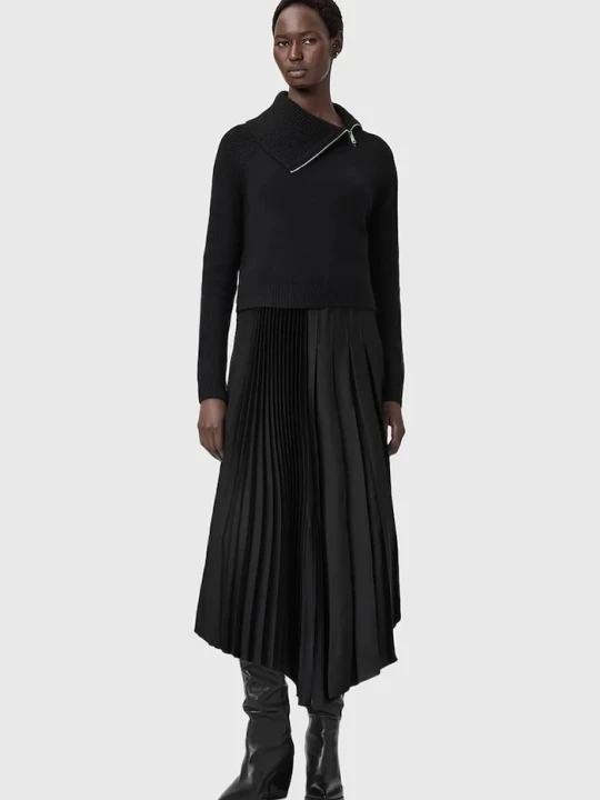 Zdjęcie produktu AllSaints sukienka ze sweterkiem z dodatkiem wełny czarny