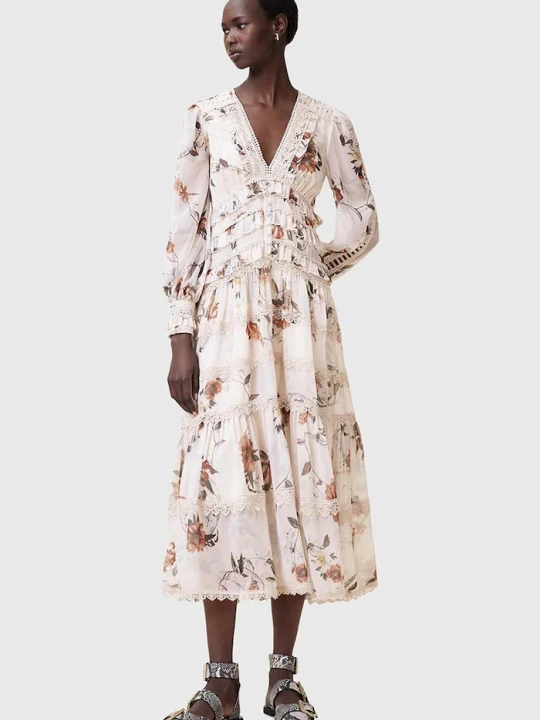 Zdjęcie produktu AllSaints sukienka ZORA MIDI beżowy