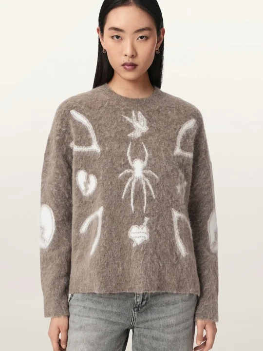 Zdjęcie produktu AllSaints sweter damski z wełną CHARM brązowy