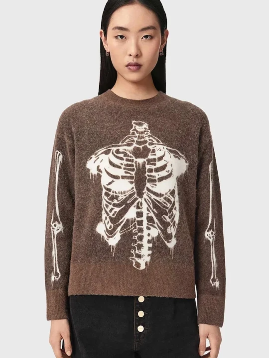Zdjęcie produktu AllSaints sweter damski z wełną merino RIBSPILL brązowy