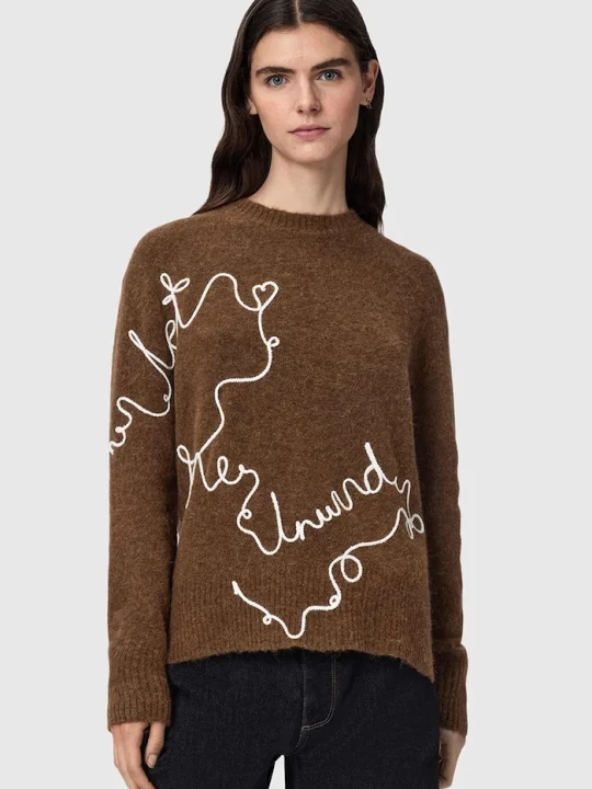 Zdjęcie produktu AllSaints sweter damski z wełną UNWIND brązowy