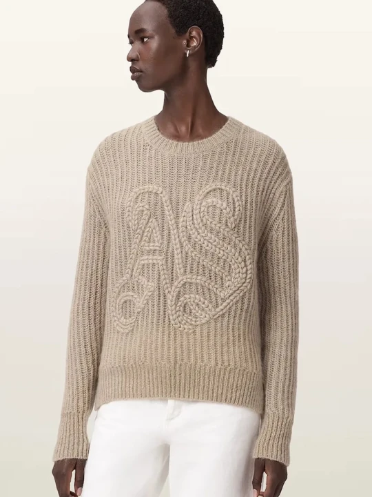 Zdjęcie produktu AllSaints sweter z dodatkiem wełny CHAIN beżowy