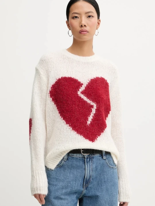 Zdjęcie produktu AllSaints sweter z dodatkiem wełny LUVHEART beżowy