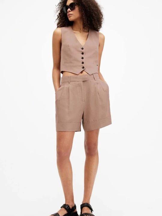 Zdjęcie produktu AllSaints szorty z domieszką lnu DERI LYN brązowy