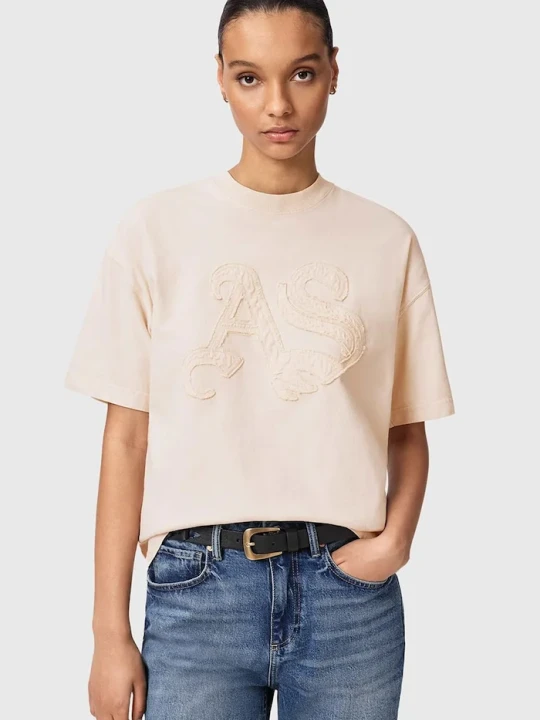 Zdjęcie produktu AllSaints T-shirt damski bawełniany INSIGNIA beżowy