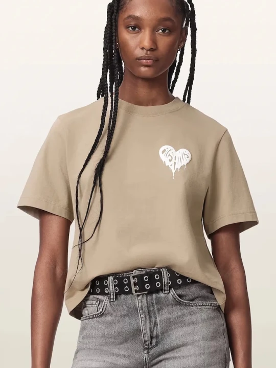Zdjęcie produktu AllSaints T-shirt damski bawełniany TRIP beżowy