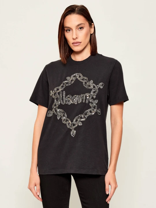 Zdjęcie produktu AllSaints T-shirt Drip Embellished Boyfriend | Oversize fit czarny
