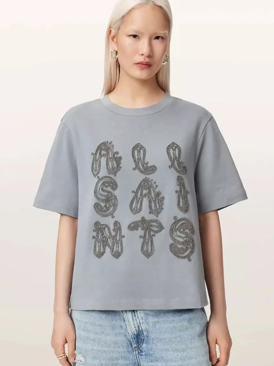 Zdjęcie produktu AllSaints T-shirt oversize damski bawełniany ELLA niebieski