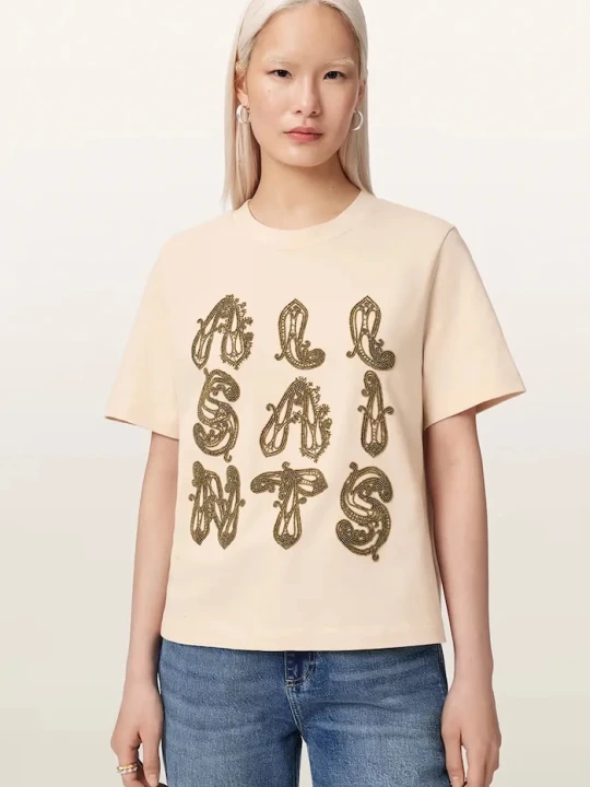 Zdjęcie produktu AllSaints T-shirt oversize damski bawełniany ELLA beżowy