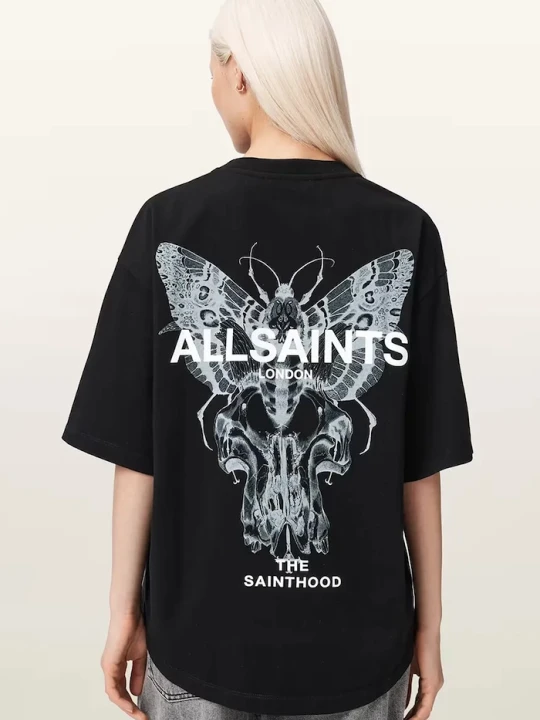 Zdjęcie produktu AllSaints T-shirt oversize damski bawełniany HALIS czarny