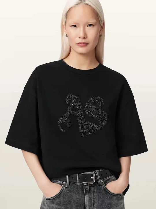 Zdjęcie produktu AllSaints T-shirt oversize damski bawełniany ICON czarny