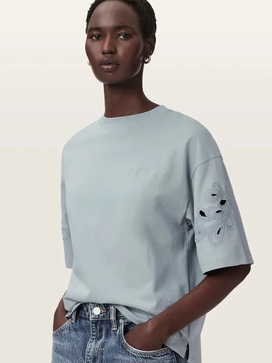 Zdjęcie produktu AllSaints T-shirt oversize damski bawełniany LOLA niebieski