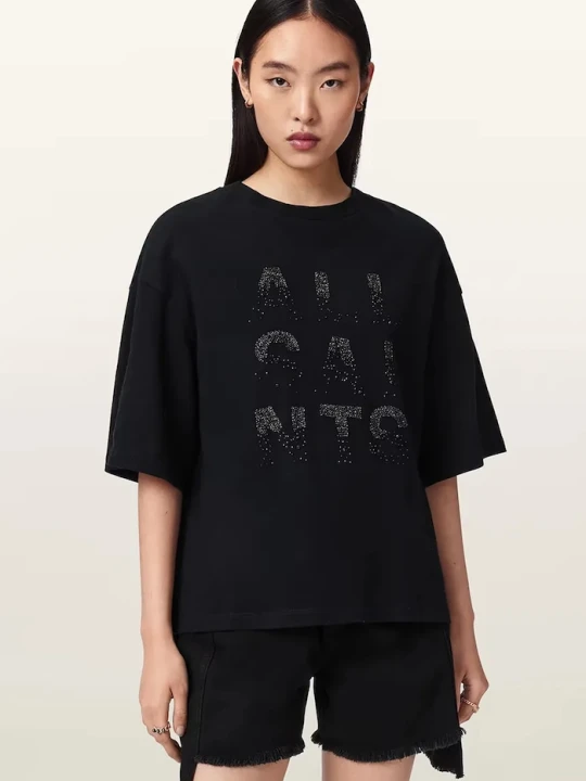 Zdjęcie produktu AllSaints T-shirt oversize damski bawełniany STACKS czarny