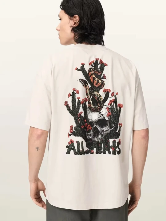 Zdjęcie produktu AllSaints T-shirt oversize męski bawełniany CACTI beżowy