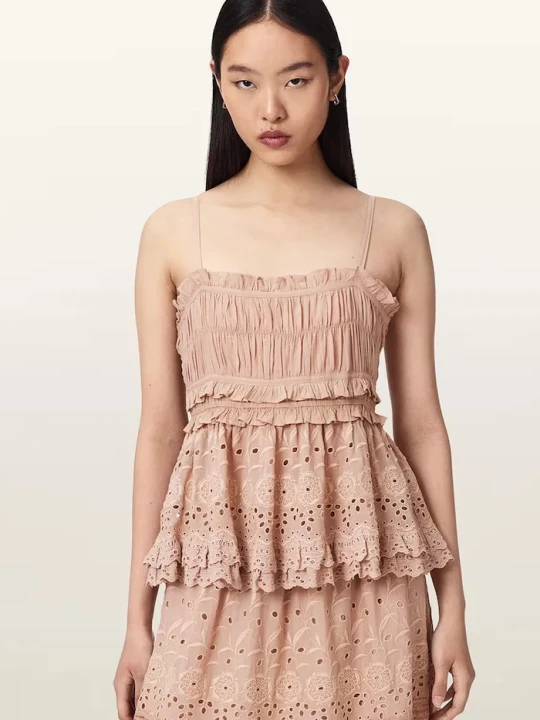 Zdjęcie produktu AllSaints top damski z wiskozą CAMILLE różowy