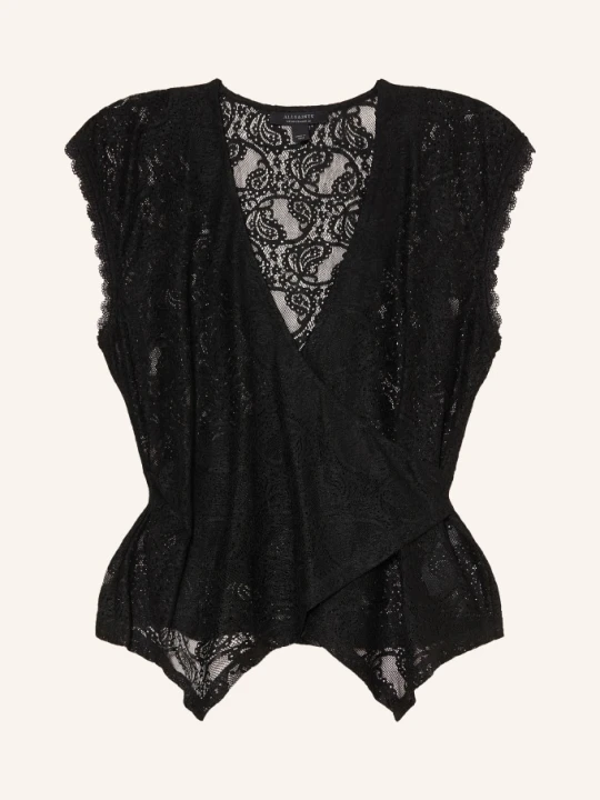 Zdjęcie produktu Allsaints Top Z Koronką Vera W Stylu Kopertowym schwarz CZARNY