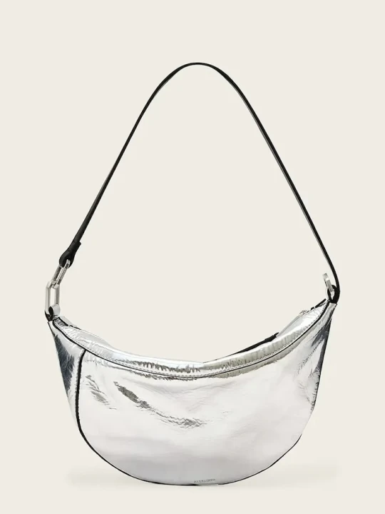 Zdjęcie produktu AllSaints torebka hobo damska skórzana LUNA srebrny