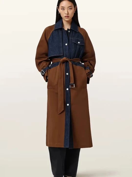Zdjęcie produktu AllSaints trencz damski z bawełną DAYLY TRENCH brązowy