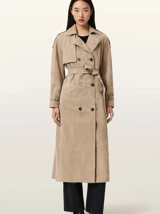 Zdjęcie produktu AllSaints trencz damski zamszowy REED SUEDE beżowy