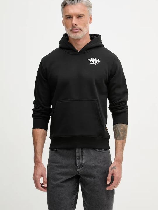 Zdjęcie produktu Alpha Industries bluza z kapturem męska z bawełną Signature czarny