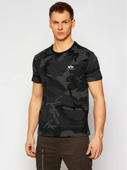 Zdjęcie produktu Alpha Industries T-Shirt Basic T Small Logo Camo 188505C Szary Regular Fit Czarny
