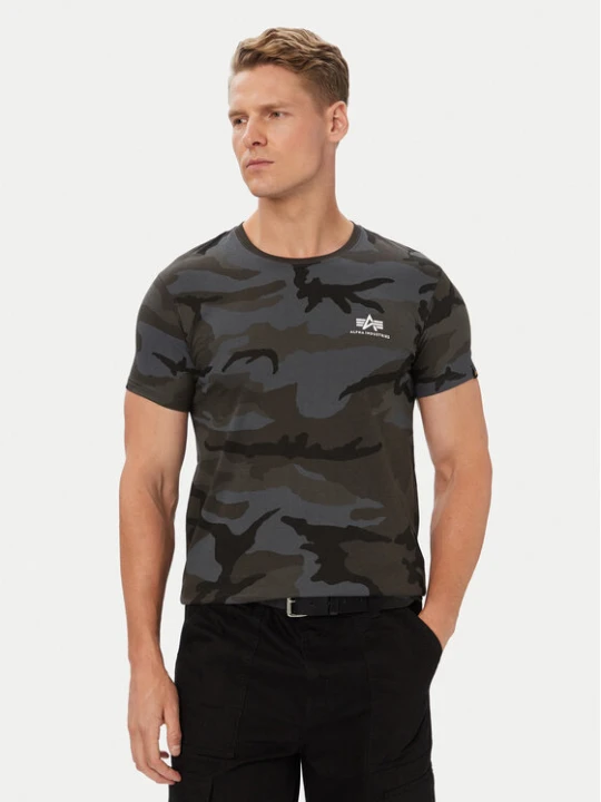 Zdjęcie produktu Alpha Industries T-Shirt Basic T Small Logo Camo 188505C Szary Regular Fit Czarny