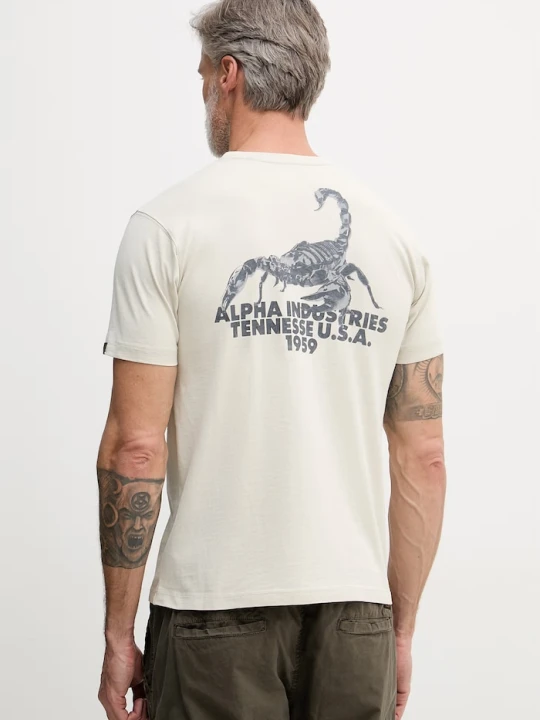 Zdjęcie produktu Alpha Industries t-shirt męski bawełniany US Scorpion Backprint beżowy