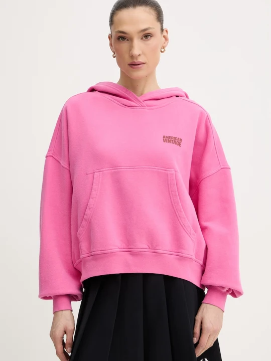 Zdjęcie produktu American Vintage bluza z kapturem damska bawełniana różowy