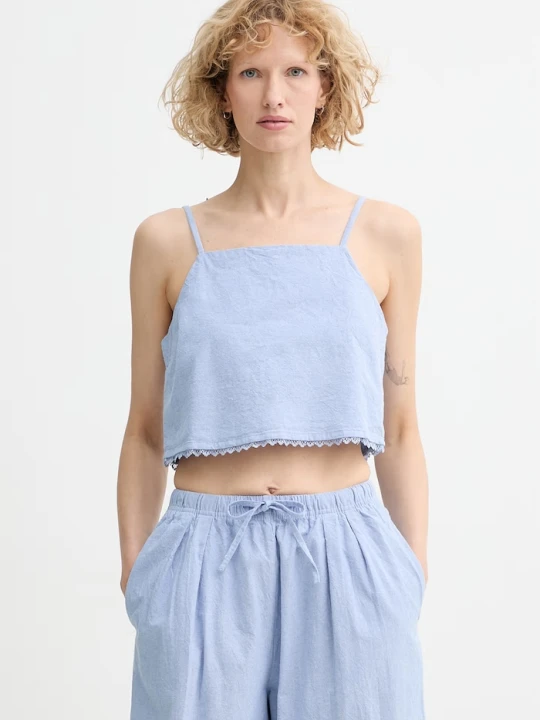 Zdjęcie produktu American Vintage crop top damski bawełniany niebieski